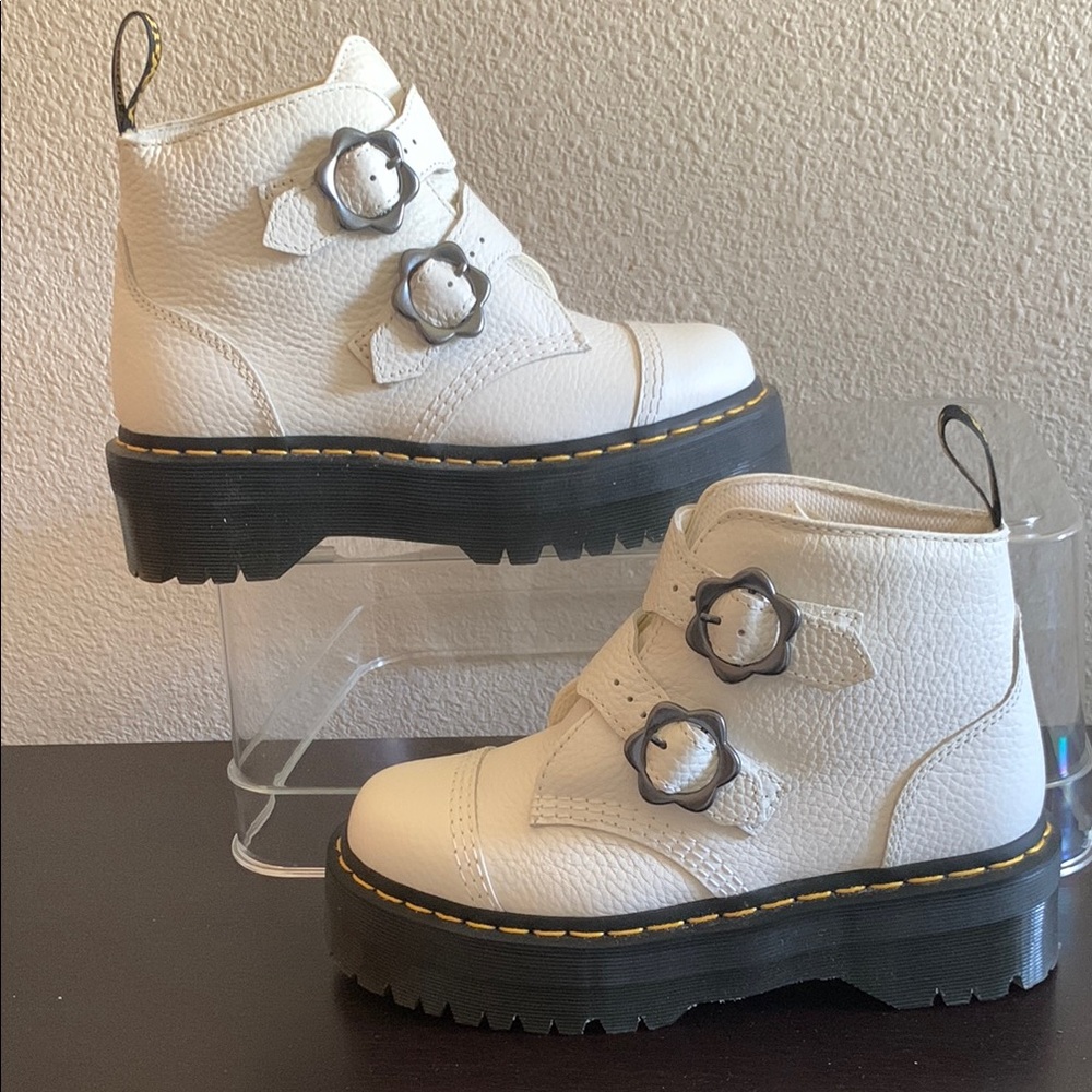 Dr. Martens White Leather Double Strap Boots